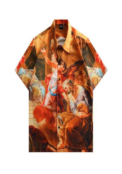 

hip hop painted short sleeve summer shirts men and women oversized streetwear casual lapel hawaii 2161596, White;black
