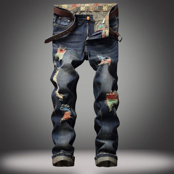 

brand denim designer hole jeans ripped for men size 28-42 2020 autumn winter plus velvet hiphop punk streetwear298o, Blue