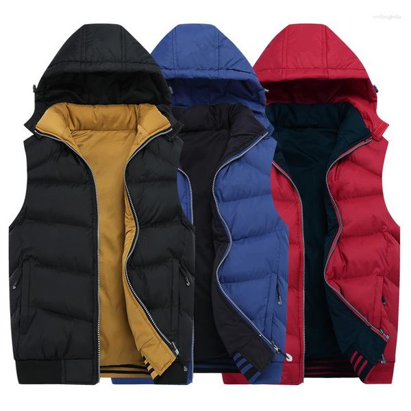 

men's vests mens vest jacket 2023 winter men hooded sleeveless jackets warm padded waistcoat coats plus size, Black;white