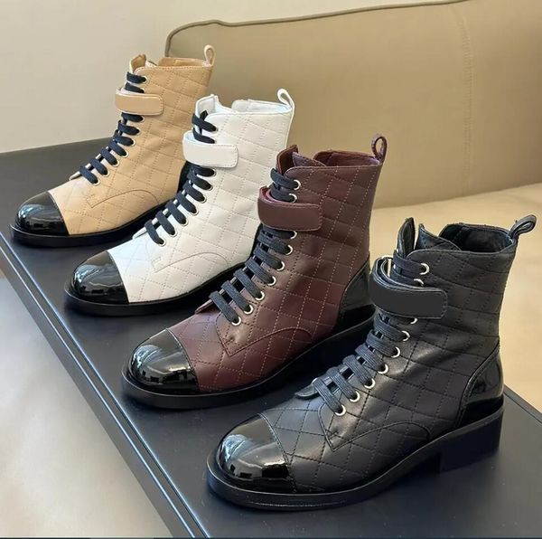 

black ankle boots women sheepskin low heel biker chunky platform flats round toes lace-up zip booties fashion motorcycle martin combat boots