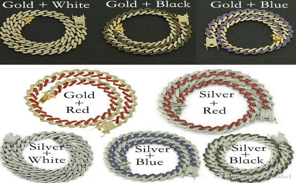 

colorful iced out chains cuban link designer gold necklace mens hip hop bling chains jewelry men cuban link stainless steel2691501, Black