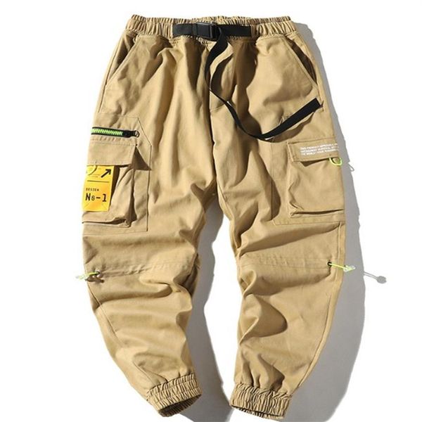 

men's pants loose casual zipper pockets drawstring cargo pants for male hip hop designer long trousers clothing homme293u, Black