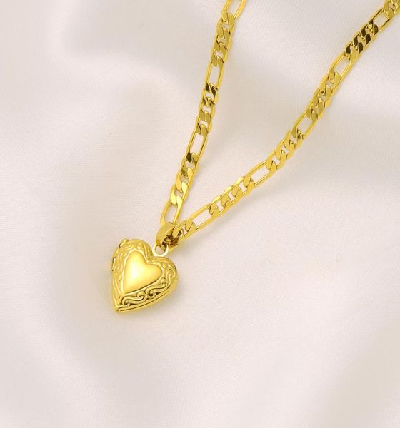 

womens lines heart pendant italian figaro link chain necklace 18k solid yellow gold gf 24quot 3 mm7221760, Silver