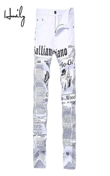 

hmily high street fashion mens jeans night club white color personal designer printed jeans men punk pants skinny hip hop jeans x05191907, Blue