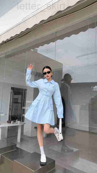 

basic & casual dresses designer mi23 early autumn new korean style pocket letter printing waist versatile long sleeve shirt dress lvxo, Black;gray