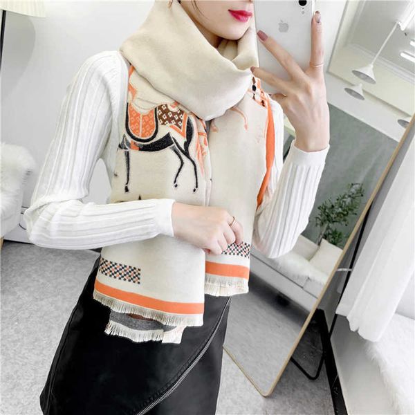 

brand designer wool scarf of h ermes online store autumn and winter carriage jacquard imitation cashmere scarf for womens warm travel shawl, Blue;gray