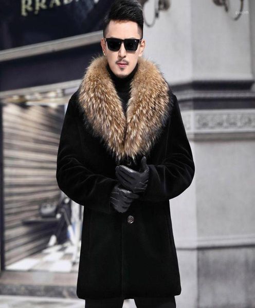 

men039s down men faux fur coat long trench jackets parkas018015913, Black
