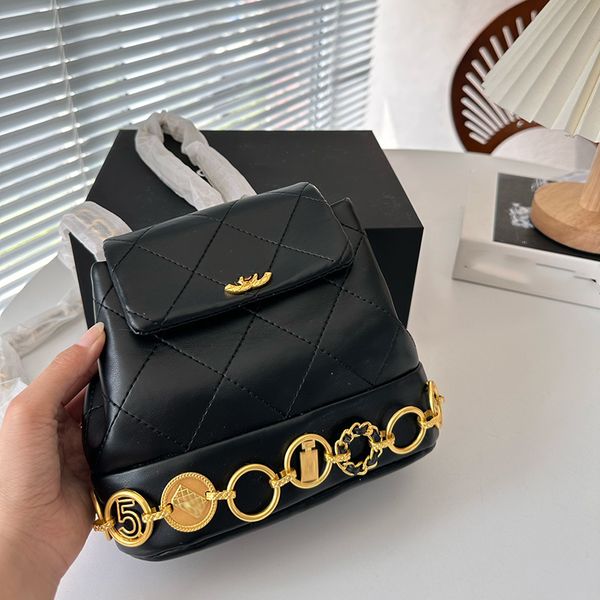 

23b designer womens mini backpack gold hardware c buckle metal badge leather rgemb clamshell luxury handbag matelasse chain crossbody purse