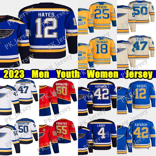 

#18 robert thomas reverse retro hockey jersey #12 kevin hayes binnington kyrou brayden schenn colton parayko torey krug pavel buchnevich hul, Black;red