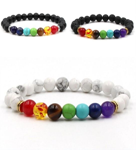 

volcanic stone bracelet 8mm tiger eye black lava 7 chakra beaded bracelets flexible rope charm women bracelet 10 styl6008401