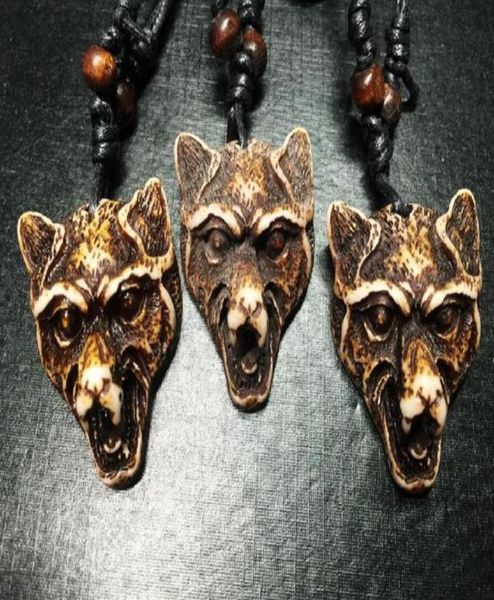

12 pcs cool yak bone powder carved wolf head pendant necklace choker gift264u1057204, Silver