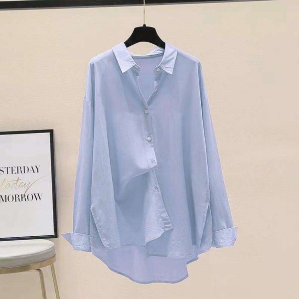 

cotton loose casual sun proof shirt womens spring and summer korean style pure color all matching drape long sleeve, White