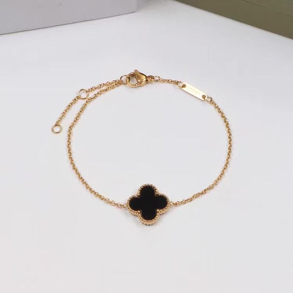 

black shell women designer bangles titanium steel single four-leaf flowers luxury brand bracelet wholesale