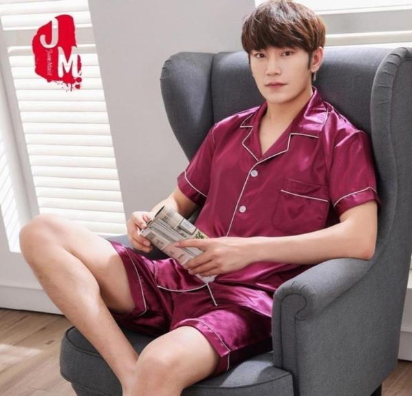 

summer men pyjama set solid silk men pajama suit short sleeve satin pajama man sleepwear spring pajamas male nightgown l xlxxxl m67695768, Black;brown