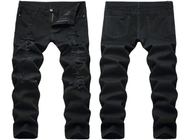 

men high street ripped jeans black trendy men pants012348440838, Blue