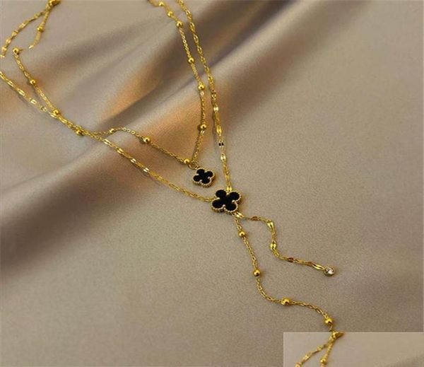 

dangle chandelier double sided clover sweater chain 2022 new fashion layer necklace highgrade feeling light luxury242c drop delive3782054, Silver