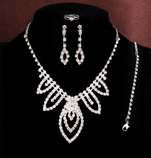 

luxury women charms jewelry 18k silver plated rhinestone crystal necklace earrings set charm wedding bridal jewelry set4632873, Slivery;golden