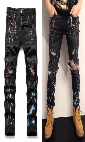 

black painted jeans men039s distressed slim fit denim 5 pockets3532038, Blue