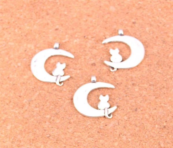 

88pcs charms moon cat antique silver plated pendants making diy handmade tibetan silver jewelry 22 18mm282x5889422, Bronze;silver