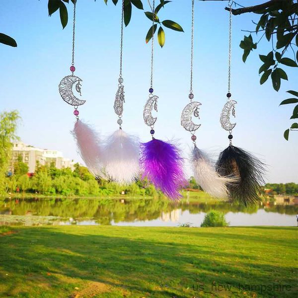 

decorations hang ornaments stars and moon wind chimes feather car mirror pendant styling decoration auto interior accessories r230811