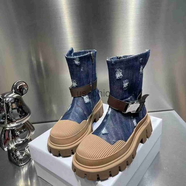 

boots cowhide cloth thick bottom casual women boots shoes waterproof platform autumn winter fashion woman ankle boots and calf boots j230811, Black