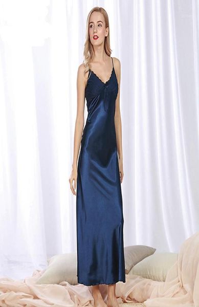 

ng081 women summer sleepwear satin silk pyjama brand night gown plus size nightwear lingerie lace long nightgown sleepshirt15806943, Black;red