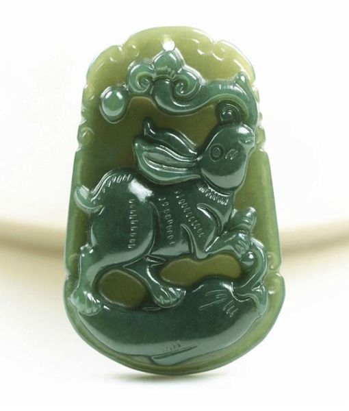 

hand carved natural green jade rabbit jade gift pendant necklace2000960, Silver