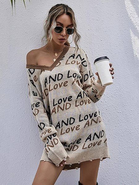 

women's sweaters jumper letter print cardigans sweater autumn winter love knitted lazy mujer for women loose female casual, White;black