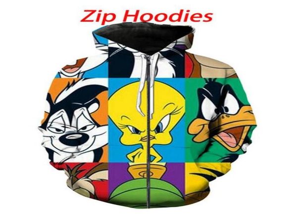 

new fashion mens 3d hoodies cartoon looney tunes style printed zipper hoodies hip hop casual sweatshirt lm0323913834, Black