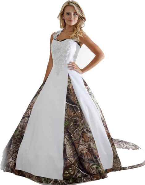 

2017 camouflage wedding dresses with appliques ball gown long camo wedding party dress bridal gowns in stcok wd10135716819, White