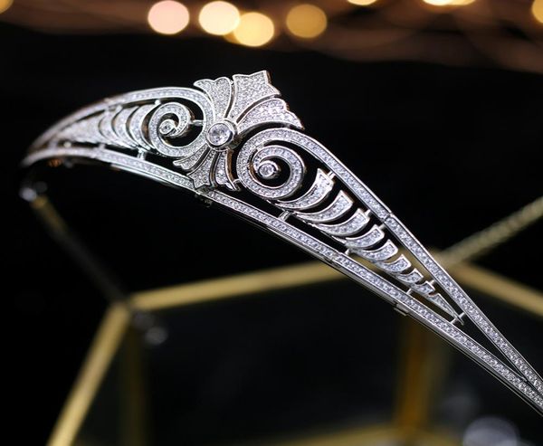 

european simple sparkling full zircon bridal tiaras crowns plated crystal wedding hairbands for brides bridesmaid jewelry t1906294127343, Golden;white