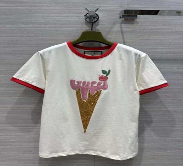 

milan runway women039s tshirt 2023 spring summer o neck short sleeve fashion designer brand same style tshirt 022013011632, White