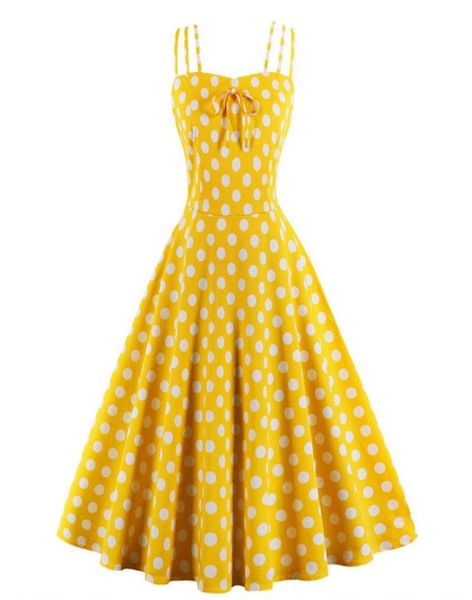 

women 2018 summer polka dots print vintage halter elegant dress spaghetti strap sleeveless party dresses plus size 3xl 4xl vintage8385903, Black;gray