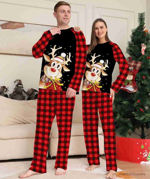 

family matching outfits 2023 new christmas family pajamas mom dad kids baby matching outfits elk print cute sleepwear family look clothing s, Blue