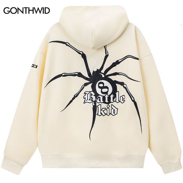 

mens hoodies sweatshirts hip hop spider hoodie streetwear harajuku graphic print hooded sweatshirt y2k fashion punk loose pullover clothing, Black