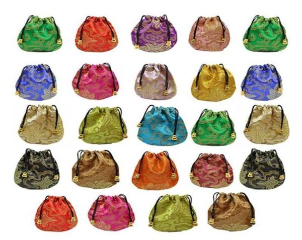 

24pc silk brocade jewelry storage bag pouch bag small satin coin purse chinese brocade embroidered drawstring gift bag for ring 211649802, Pink;blue