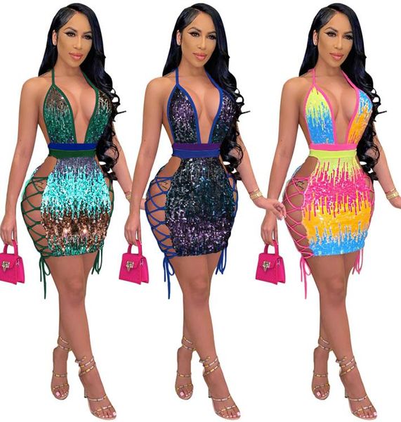 

sequin short club dress halter v neck side cut out mini dresses for cocktail party night club prom blue green rose red5982187, White;black