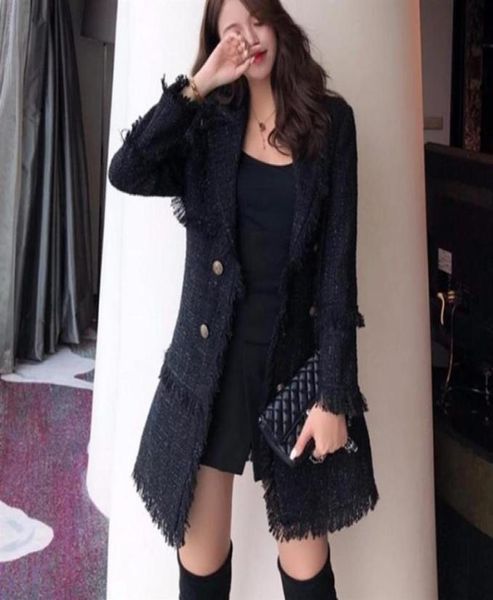 

women039s jackets designer double breasted metal button long sleeve notched collar tassel jacket wool blends tweed coat249p2588971, Black;brown
