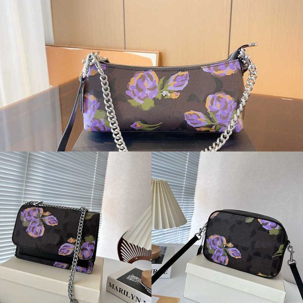 

fashion baguette bag handbags designer purse crossbody lady hand bag vintage flower print shoulder bags chain tote handbag wallet 230811