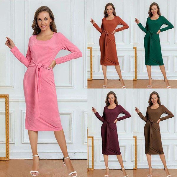 

pure color dress womens long sleeves straps split pits medium, Black;gray