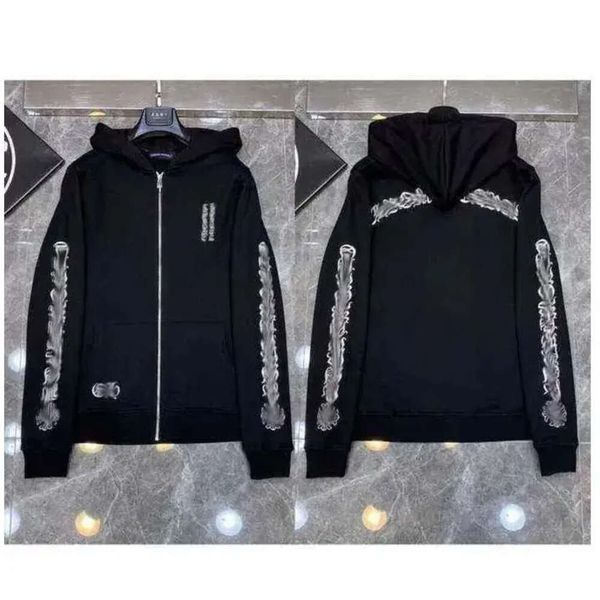 

classic fashion mens zipper ch hoodies designer horseshoe sanskrit cross print pullover hooded sweatshirts sweater woman, Black