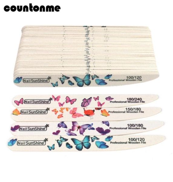 

100pcslot wood nail file 100120180240 professional buffing block straight strong wooden buffer manicure care nail art tools6542103