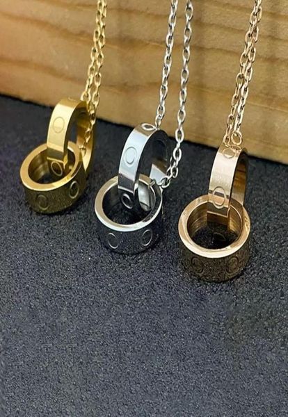 

luxury heart pendant screw necklaces women round stainless steel couple double circle gold necklace jewelry for neck gifts for wom6341511, Silver