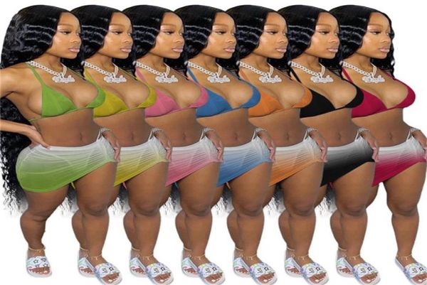 

women bikini 3 piece set swimsuit halter brabikini bottommini skirts summer clothing fashion gardient bathing suit xsxl 462476691, White;black