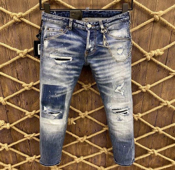 

21s mens jeans designer ripped skinny trousers moto biker hole slim fashion brand distressed ture denim pants hip hop men d2 9815 8795001, Blue