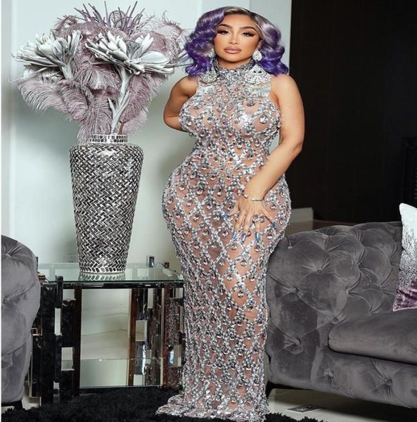 

casual dresses sparkly silver sequins sleeveless birthday dress shiny evening party celebrate outfit stretch mesh transparent dres5836452, Black;gray