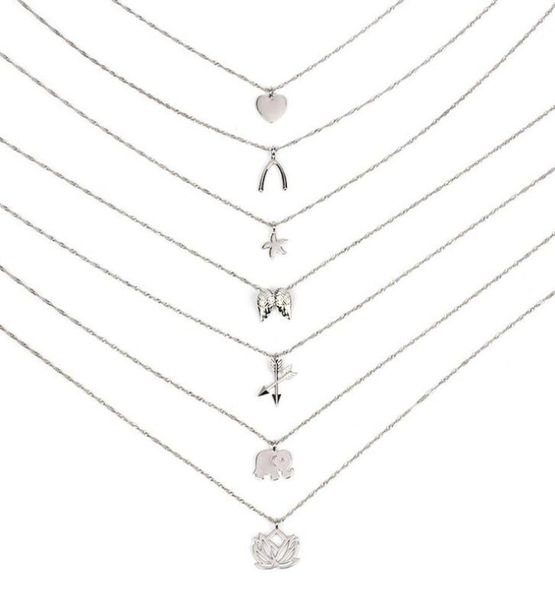 

jrl dogeared necklace good luck elephant pendant multilayer necklace combination set noble and delicate choker collarbone chain k4457882, Silver