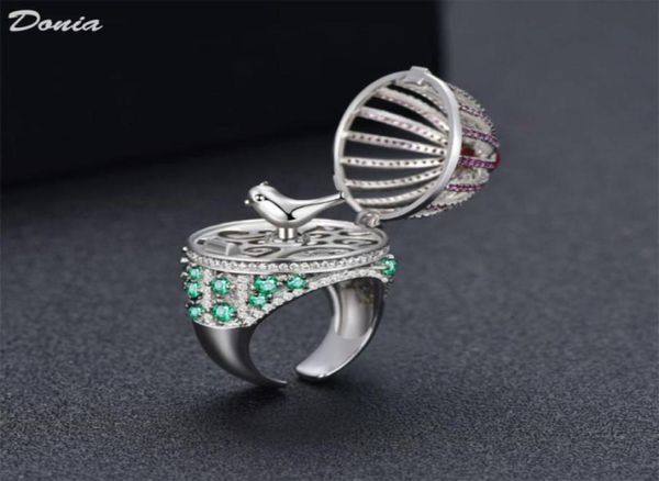 

donia jewelry luxury ring fashion bird cage copper microinlaid zircon european and american creative designer hand gift85810302380524, Silver