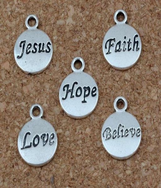 

vintage silver hope believe love faith jesus charm pendant for european bracelet necklace earrings fashion jewelry making women cr5132805, Bronze;silver