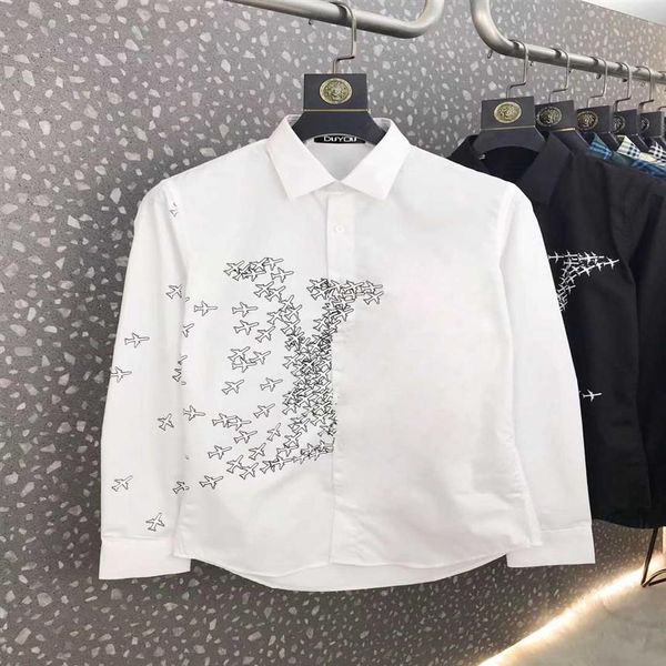 

spring autumn new fashion mens designer shirts white black thin long sleeve men work shirt casual imported paris brand clothing fw292b